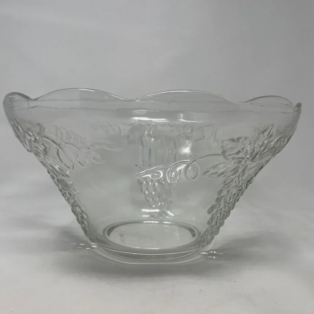 Anchor Hocking Vintage Large Clear Glass Punch Bowl Only‎ Grape & Vine Design